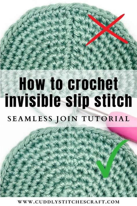 Learn how to crochet invisible slip stitch when working on your crochet projects. This basic technique will help you achieve a smooth seamless join when working in a round using single crochet stitches. The traditional way of joining rounds using slip stitches would leave you with an ugly looking seem. But this method is just perfect if you are after a clean finish without visible bumps. And fortunately it's pretty easy to learn even for beginners. #crochet #crochetproject #amigurumi #... How To Join Rounds In Crochet, Joining Rounds In Crochet, Seamless Crochet In The Round, Crochet In The Round Seamless, Crochet Seamless Join In The Round, Invisible Slip Stitch Crochet, Beginner Single Stitch Crochet Projects, Invisible Join Crochet, Crochet Joining Techniques