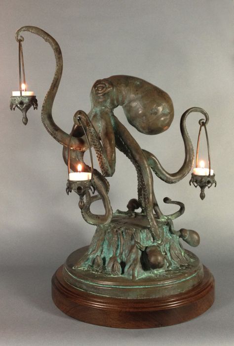 Octopus Lamp, Octopus Candle Holder, Tanah Liat, Gothic Decor, Gothic House, Dream House Decor, Octopus, Candle Holder, Art Nouveau