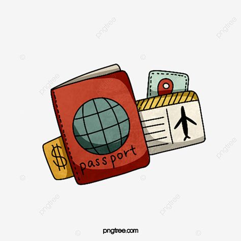 Cute Travel Drawings, Travelling Clipart, Passport Drawing, Passport Illustration, Cartoon Hot Air Balloon, Passport Size Photo, Travel Clip Art, Sky Clipart, Airplane Clipart