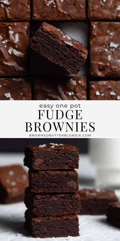 Easy One Pot Fudge Brownies | Browned Butter Blondie | Rich and fudgy, thick and chocolatey and perfectly gooey and chewy in all the right places – these easy brownies will earn you major brownie points in the kitchen! Get the recipe on the blog. Brownie Recipes Preppy Kitchen, Chewy Cake Brownies, Simple Fudge Brownie Recipe, Pie, Thick And Fudgy Brownies, Uk Brownie Recipe, Best Easy Brownies, Worlds Best Brownies Recipe, Best Brownie Recipe Chewy