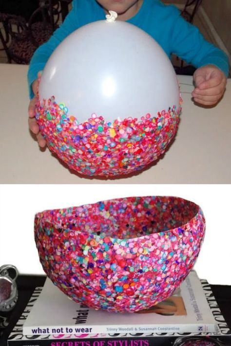 Learn to make a super cool DIY confetti bowl in three easy steps! You don't need any craft skills for this, and the results are SO fun! You're going to love making this because it's so easy. Diy Confetti Bowl, Confetti Bowl, Shabby Chic Easter, Easter Dessert, Wall Sculpture Art, Decorations Ideas, Easter Decor, Cool Diy, Wall Sculptures