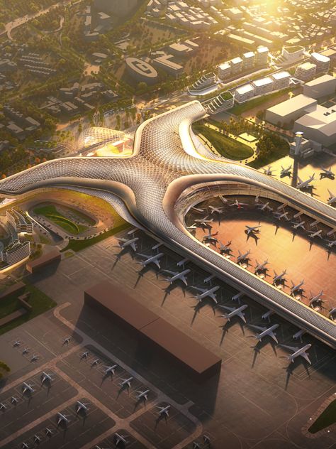 Futuristic Airport Concept, City Parks Design, Unique Buildings Architecture, Building Rendering, Modes Of Transport, Architecture Site Plan, Transport Hub, Castle House Design, Architecture Blueprints