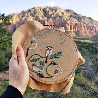 Jessica Long on Instagram: “Here is heavy chain stitch. It's a fun way to make thick textured lines. I used it in the seashells pattern to make fat stripes. The fabric…” Wintery Scene, Bird Embroidery Pattern, Seashells Patterns, Winter Birds, Unique Embroidery, Winter Bird, Heavy Chain, Bird Embroidery, Embroidery Flowers Pattern