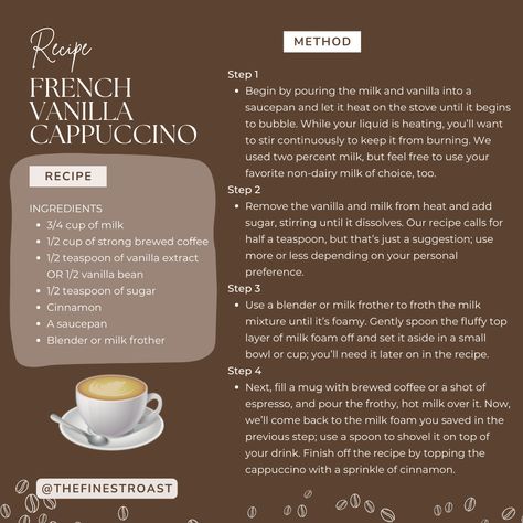 Tim Hortons French Vanilla Cappuccino Recipe, French Coffee Recipe, Wawa Frozen Cappuccino Recipe, Cappacino Recipes, French Vanilla Latte Recipe, French Vanilla Coffee Recipe, French Vanilla Cappuccino Mix Recipe, French Vanilla Cappuccino Recipe, Vanilla Cappuccino Recipe