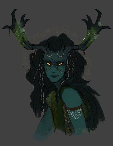 Uncommon Tiefling Traits, Forest Tiefling, Horned Character Design, Fae Character Design, Fae Woman, Forest Elf, Dnd Art, Arte Sketchbook, Fantasy Inspiration