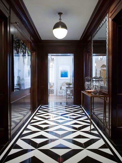 phoebe howard black white diamond marble floor entrance hall entryway mahogany wood paneled Black And White Hallway, Black And White Flooring, White Flooring, Arte Art Deco, Art Deco Floor, White Hallway, Modern Flooring, Hallway Flooring, Floor Tile Design