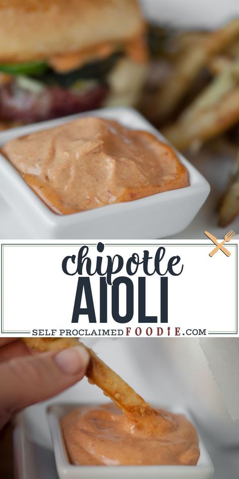 Chipotle Aioli is a homemade aioli sauce recipe with a spicy kick. Chipotle peppers, garlic and lemon come together in this… | Dips, Sauces and Spreads in 2019… Garlic Chipotle Aioli, Chipotle Aoli Recipe, Chipotle Aioli Sauce, Chipotle Aioli Recipe, Aioli Sauce Recipe, Garlic Aioli Recipe, Best Sauce Recipe, Homemade Aioli, Homemade Chipotle