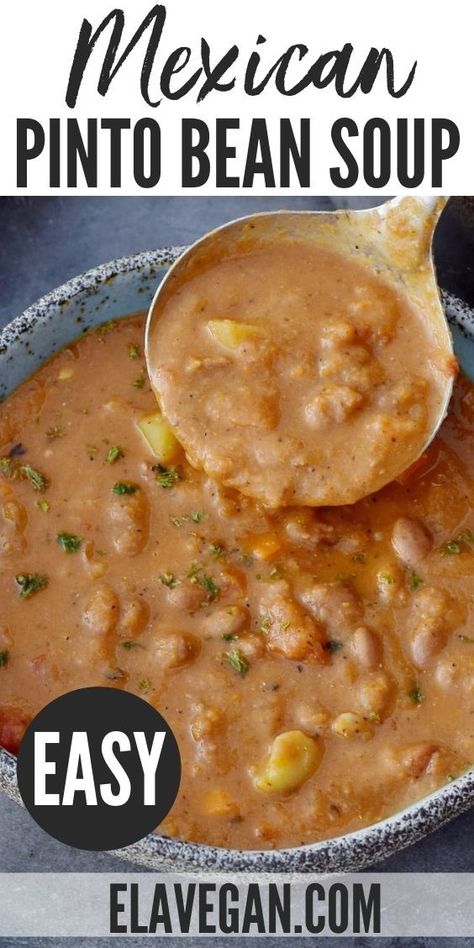 Refried Beans Soup, Macaroni And Bean Soup, Spicy Pinto Bean Soup, Spicy Bean Soup Recipes, Refried Bean Soup Recipes, Slow Cooker Pinto Beans Mexican, Pinto Bean Soup Crockpot, Pinto Bean Soup Instant Pot, Mexican Pinto Bean Recipes