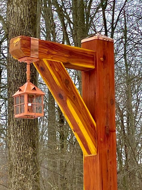 Timber Frame Design, Eastern Red Cedar, Landscaping Around Trees, Cedar Posts, Driveway Lighting, Garden String Lights, Copper Lantern, Wooden Street, Glamping Site