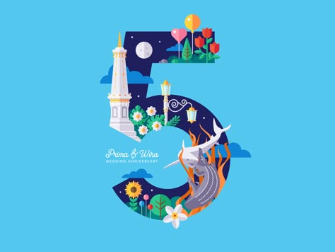 Company Anniversary, 달력 디자인, Number Five, 5th Wedding Anniversary, Anniversary Logo, Graphic Elements, Design Reference, Graphic Design Posters, Illustrations Posters