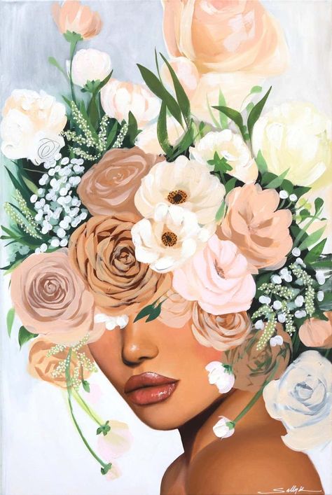 Living Room Decor Wall Art, Flower Woman, Living Room Decor Wall, Art Beat, Woman Wall Art, Room Decor Wall Art, Wild Girl, Pictures For Living Room, Contemporary Portrait