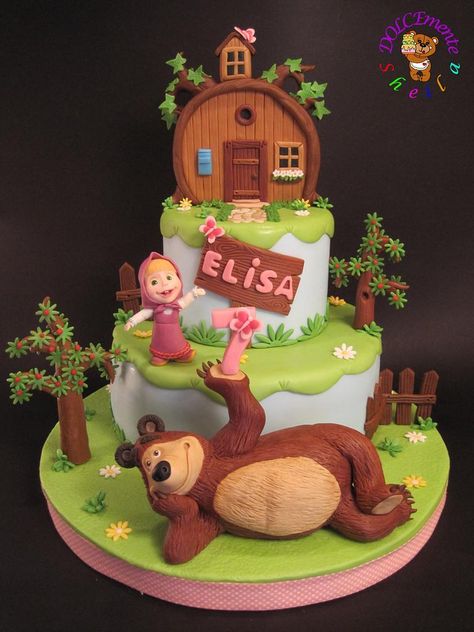 Masha Cake, Marsha And The Bear, Cartoon Birthday Cake, Bear Birthday Party, 3rd Birthday Cakes, Masha And The Bear, Baby Birthday Cakes, Bear Party, Bear Birthday