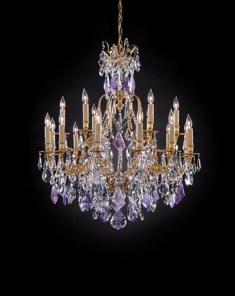 Custom Cast Chandelier with amythest #lighting Amethyst Chandelier, Purple Chandelier, Purple Furniture, Glitzy Glam, Glam Lighting, Faery Queen, Luxury Room Bedroom, Warm And Cool Colors, Luxury Rooms