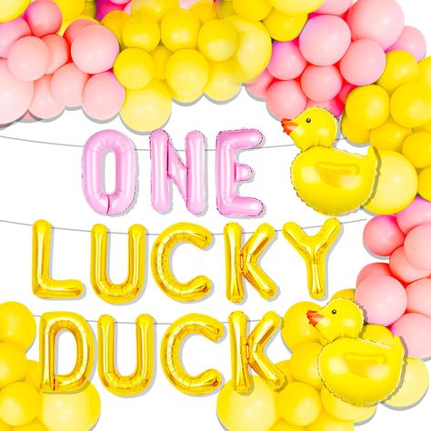 PRICES MAY VARY. [duck theme design]: The design of our duck themed 1st birthday decorations is cute and eye-catching, with the duck shaped balloon. The color is bright and vivid, which can attract the attention of children and adults [Warm Atmosphere]: The duck birthday decorations are primarily composed of pink and yellow, which will impress the birthday party celebration and create a wonderful atmosphere for your unique party to get your family members’ and friends’ admiration [You will get]: First Birthday Twin Themes, Duck Birthday Decorations, Duck Hunting First Birthday, Rubber Duck First Birthday, Hunting First Birthday, Lucky Duck First Birthday, Rubber Duck Birthday Party Ideas, Duck First Birthday, Lucky Duck Birthday