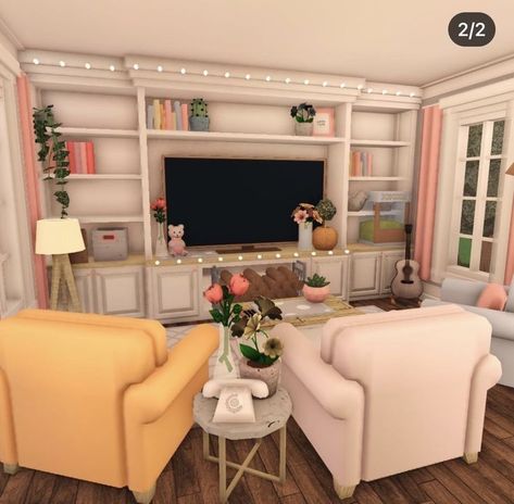 Bloxburg Pastel Living Room, Boho Living Room Bloxburg, Bloxburg House Ideas Interior Living Room, Living Room Ideas For Bloxburg, Cute Bloxburg Living Room Ideas, Bloxburg Living Room Ideas Aesthetic, Bloxburg House Living Room Ideas, Living Room Designs Bloxburg, Living Room Bloxburg