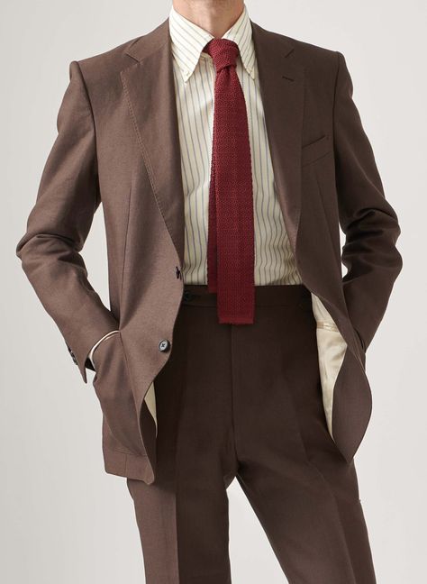 Brown Suit Men Casual, Brown Suit Red Tie, Formal Suit Outfit Men, Brown Suit Prom, Old Suits Men, Vintage Men Suit, Brown Linen Suit Men, Brown Formal Outfit Men, Brown Suit Aesthetic