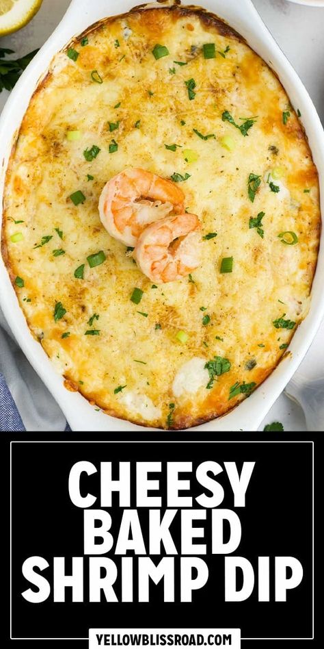 Hot Shrimp Dip is cheesy, creamy, and an easy party appetizer! It takes just a few minutes to prep it’s even make-ahead friendly! Cheesy Baked Shrimp Dip, Garlicky Shrimp Dip, Cheesy Shrimp Dip, Seafood Fondue Dip, Hot Seafood Dip, Appetizer Recipes With Shrimp, Easy Shrimp Appetizers For A Party, Hot Shrimp Dip Recipe, Hot Shrimp Appetizers