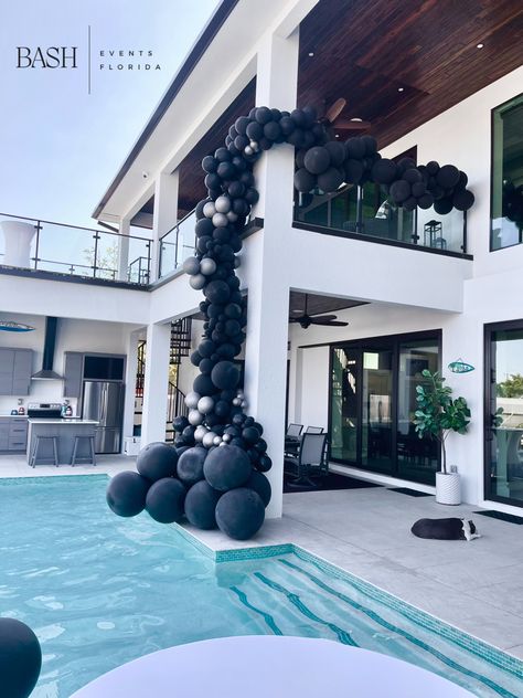 Waterfall pool balloons Baloon Garland, 60th Birthday Party Decorations, Balloon Clusters, Cascading Waterfall, Balcony Doors, Hunny Bunny, Pool Cabana, Family Fun Day, Outdoor Stairs