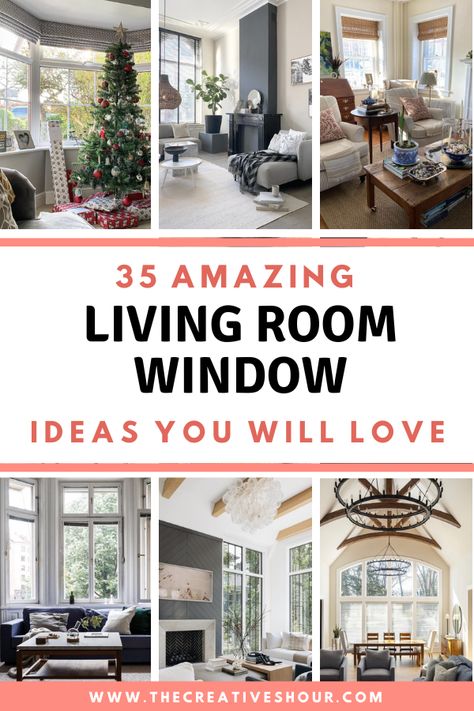 Discover 35 inspiring living room window ideas! Elevate your interiors with natural light, style, and functionality. Triple Window Curtain Ideas Living Room, Decorating A Bay Window In Living Room, Large Window Decor Ideas, Big Front Window Ideas Living Rooms, Decorating In Front Of A Window, Living Room Tall Windows, Living Room Bay Window Layout, Large Picture Window Living Room, Three Window Curtain Ideas