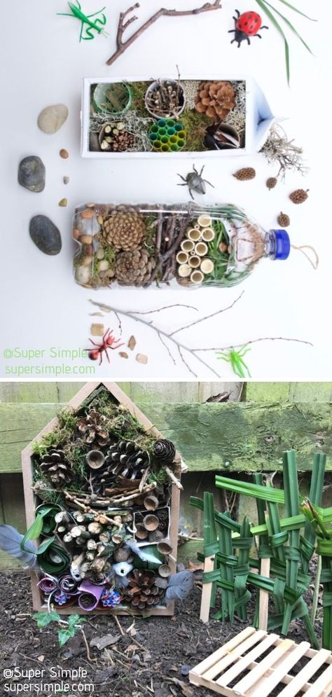 Bug House Ideas, Make A Bug Hotel, Nature Bugs Craft, Bug Hotel Ideas Eyfs, Bug Garden Ideas, Diy Pollinator Hotel, Diy Ladybug House, Ladybug Habitat Diy, Bug Hotels For Kids