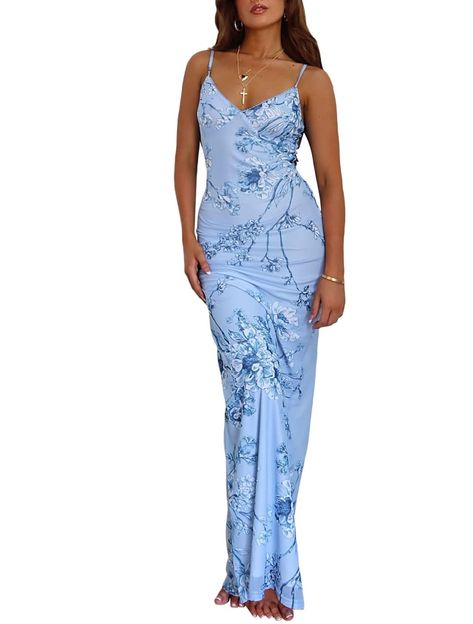 Formal Summer Dresses For Women, Long Hoco Dress, Satin Slip Dress Long, Tigermist Dress, Dresses With Butterflies, Long Light Blue Dress, Long Dress Y2k, Early 2000s Dresses, Cute Beach Dress