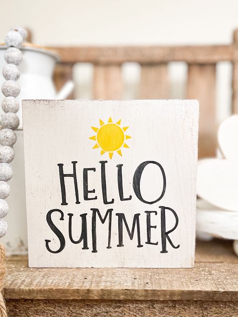 Summer Wooden Signs, Hello Summer Sign, Summer Color Palettes, Indie Gifts, Summer Signs, Desktop Decor, Summer Home Decor, Seasonal Celebration, Farmhouse Style Decorating