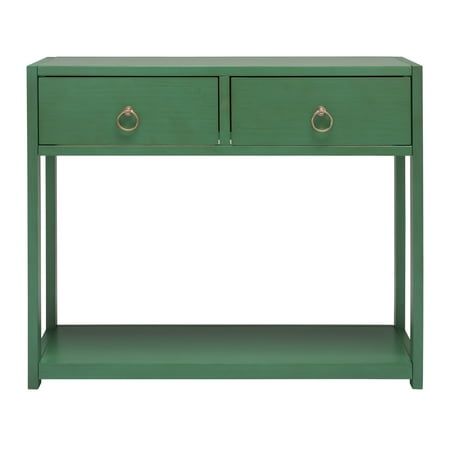 Shop Safavieh at Walmart. Save Money. Live Better. SAFAVIEH Sadie Turquoise Iron Console Table with Drawer (12 in. W x 38 in. D x 32 in. H) Give a sleek update to any corner of your home with our exclusive console table. Defined by clean crisp lines and a sleek matte finish, the console table impresses with its effortless style. It is enriched in a vibrant turquoise hue to enliven any dead corner of your home. Besides providing adequate space to display all your favorite decor items, our console table features two drawers to keep all your knick-knacks out of sight and organized. Size: 12" W x 38" D x 32" H.  Color: Green. Iron Console, Safavieh Furniture, Iron Console Table, Console Table Design, Console Table With Drawers, Metal Console Table, Metal Console, Wood Console Table, Wood Console