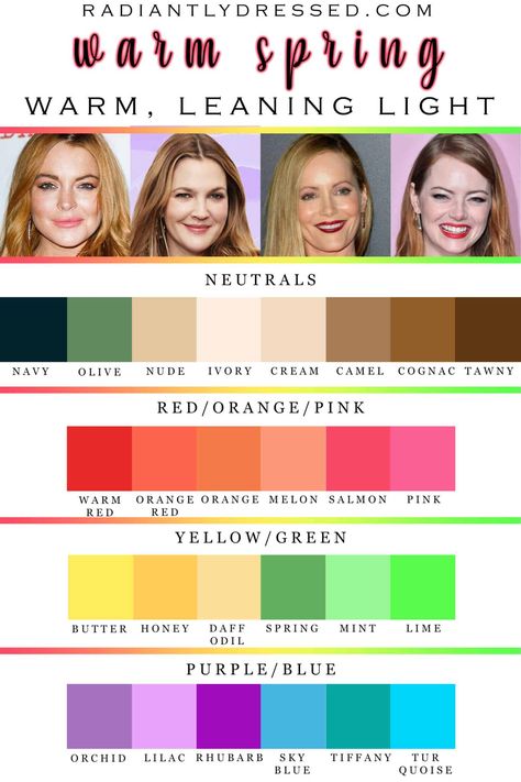 Spring Skin Tone, Warm Spring Palette, Warm Spring Color Palette, True Spring Color Palette, Warm Spring Outfits, Light Spring Color Palette, True Spring Colors, Spring Skin, Light Spring Colors