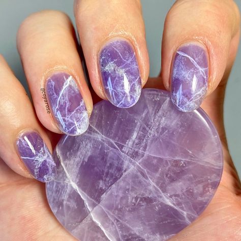 Amethyst Nails, Purple Glitter Nails, Marble Nail Designs, Fingernail Designs, Quartz Nail, Nail Jewels, Pretty Nail Art, Youtube Link, Marble Nails