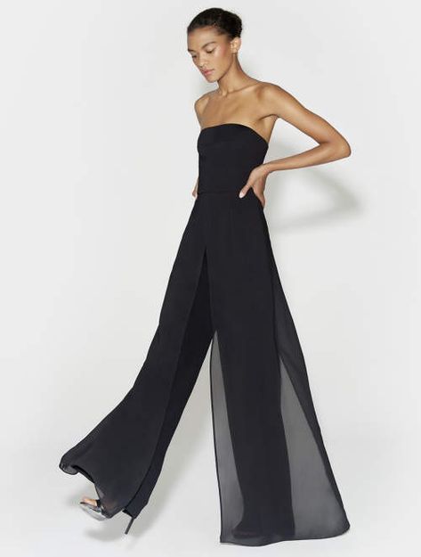 Black Jumpsuit Outfit Wedding, Jumpsuit Outfit Wedding, Fancy Jumpsuit, Halston Dress, Chiffon Jumpsuit, Cocktail Wear, Evening Jumpsuit, Business Outfits Women, Chiffon Overlay