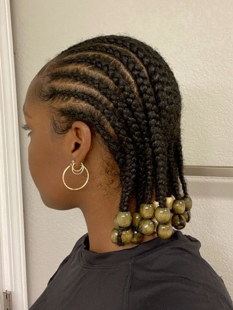 Simple Braids For 4c Hair, Simple Cornrows Styles, Natural Cornrows With Beads, Cornrow Beads Hairstyles, Short Cornrow Hairstyles With Beads, Simple Natural Braided Hairstyles, Bob Braids Hairstyles With Beads, Short Straight Back Cornrows With Beads, 4c Hair Cornrows