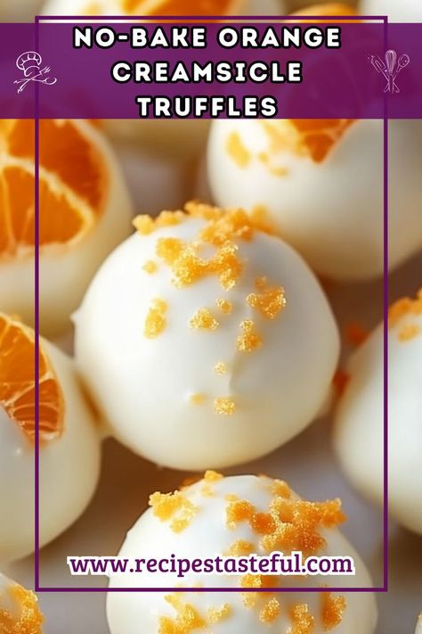 Indulge in these delightful No-Bake Orange Creamsicle Truffles, combining creamy cream cheese with fresh orange juice and zest, all encased in smooth white chocolate. These truffles are a perfect treat for any occasion and capture the essence of summer with every bite! No Bake Orange Creamsicle Truffles, Orange Creamsicle Truffles Recipe, Vegan Orange Creamsicle, Orange Creamsicle Truffles, Orange Cream Truffles, Orange Cream Chocolates, Orange And Chocolate, Orange Creamsicle Fudge, Orange Cream Candy Recipe