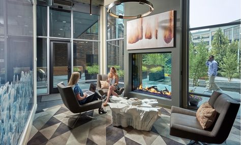 Check out this amazing clear fireplace and see more about this custom fireplace designer. Modern Fireplaces, Two Sided Fireplace, Indoor Outdoor Fireplaces, Outdoor Gas Fireplace, Double Sided Fireplace, Patio Fireplace, Glass Fireplace, Custom Fireplace, Indoor Fireplace