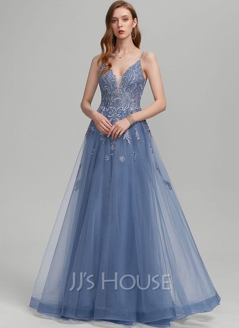 A-Line V-neck Floor-Length Tulle Wedding Dress With Sequins (002235610) Tulle Prom Dress A Line, Jjs House, V Neck Prom Dresses, Floor Length Prom Dresses, Sequin Prom Dress, Sequin Prom Dresses, A Line Prom Dresses, Prom Dresses Online, Lace Straps