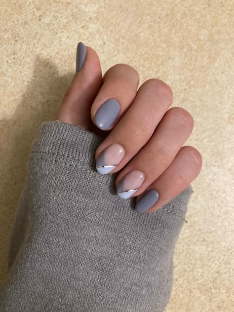 Light Blue Gray Nails Design, Grey Nail French Tip, Grey Blue Nail Ideas, Blue Grey French Tip Nails, French Grey Nails, Light Grey Nails With Design, Nail Art Designs Grey, Light Blue Grey Nails, Light Gray Nails With Design