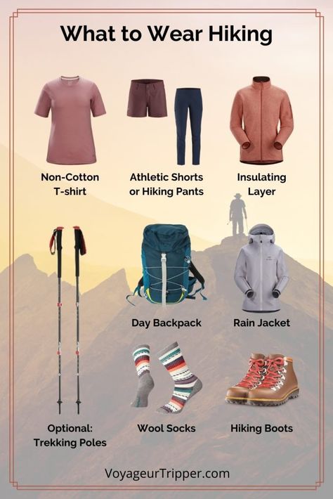 Outfit For Hiking, What To Wear Hiking, Trail Outfits, Hiking Clothing, Hiking Clothes, Hiking Essentials, Summer Hiking Outfit, Hiking Jacket, Winter Hiking