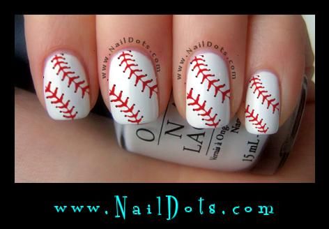 Baseball Laces Nail Decals! Baseball Nails Nail Dots, Volleyball Nails, Hunting Nails, Hockey Nails, Soccer Nails, Shamrock Nails, Turtle Nails, Baseball Nails, Nail Art Cute