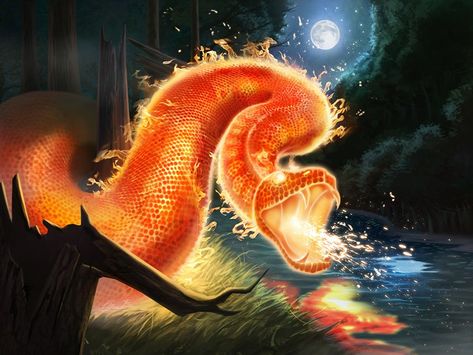 Fire Serpent, Godzilla Costume, Snake Monster, Fire Snake, Snake Art, Fantasy Monster, Mystical Creatures, Monster Art, Creature Art