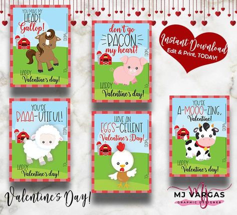 Farm animals Valentines day cards Printable #valentine'sdayprintables Dont Go Bacon My Heart, Valentines Day Cards For Kids, Animals Cards, Heart Horse, Card Valentines Day, Funny Valentines Gifts, Horse Cards, Mexican Party Theme, Valentine's Day Printables