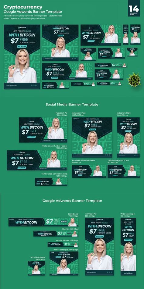 Cryptocurrency Google Ads Banners Template PSD Nature, Photoshop Psd Files, Google Ad Design, Google Ads Design Creative, Display Ads Design, Web Banner Design Creative, Google Banner Design, Creative Banner Ads, Google Ads Design