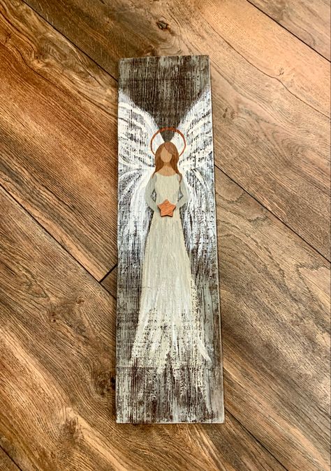 Barn Wood Art, Nativity Art, Angel Wings Painting, Super Saturday, Christmas Paintings On Canvas, Shop Photography, Angel Crafts, Angel Painting, Christmas Signs Wood