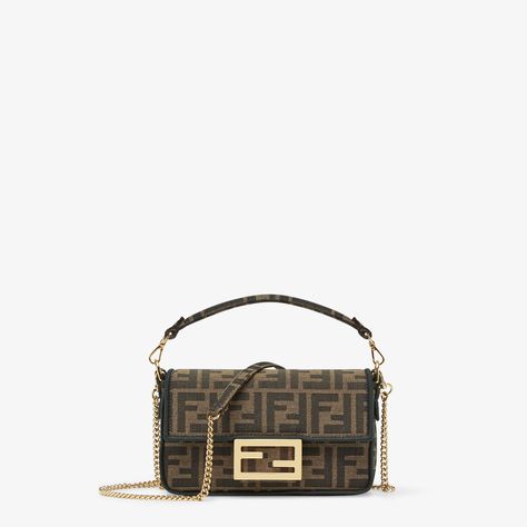 Baguette Mini - Brown FF jacquard fabric bag | Fendi Fendi Baguette Mini, Fendi Mini Baguette, Fendi Baguette Bag, Fendi Logo Design, Mini Baguette, Fendi Store, Fendi Mini, Fendi Logo, Fendi Baguette