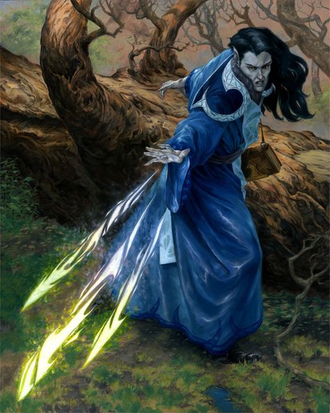 Casting magic missile (from the 5e Dungeons & Dragons Player's Handbook). Art by Randy Gallegos. Magic Missile, Elf Wizard, Male Elf, Creature Fantasy, Fantasy Wizard, Pathfinder Rpg, High Elf, Dark Elf, Fantasy Warrior