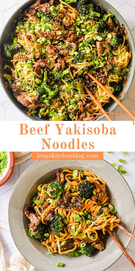 Beef And Broccoli Yakisoba, Yakisoba Recipe Ground Beef, Steak And Snow Pea Yakisoba, Spicy Yakisoba Noodles, Steak Soba Noodles Recipe, Ground Beef Soba Noodles, Hamburger Yakisoba Recipe, Healthy Yakisoba Recipe, Yakisoba Stir Fry