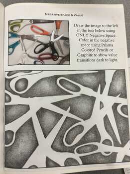 Engage your students in a dynamic exploration of negative space and value with this comprehensive worksheet bundle, perfect for a one-day sketchbook activity suitable for students at any level. This carefully curated bundle features three thought-provoking worksheets that will inspire creativity and critical thinking among your students. Assign all three or have each student do one to get a variety of finished pieces based on their choice. Encourage artistic exploration and understanding of negative space and value through a series of captivating exercises designed to enhance students' comprehension of these fundamental artistic concepts. With a focus on fostering a deep appreciation for the interplay between positive and negative space, as well as the nuances of value within artwork, this Highschool Drawing, Negative Space Art Lesson, Sketchbook Activities, Value Art, Space Art Projects, Negative Space Art, Positive And Negative Space, 7th Grade Art, High School Art Lessons