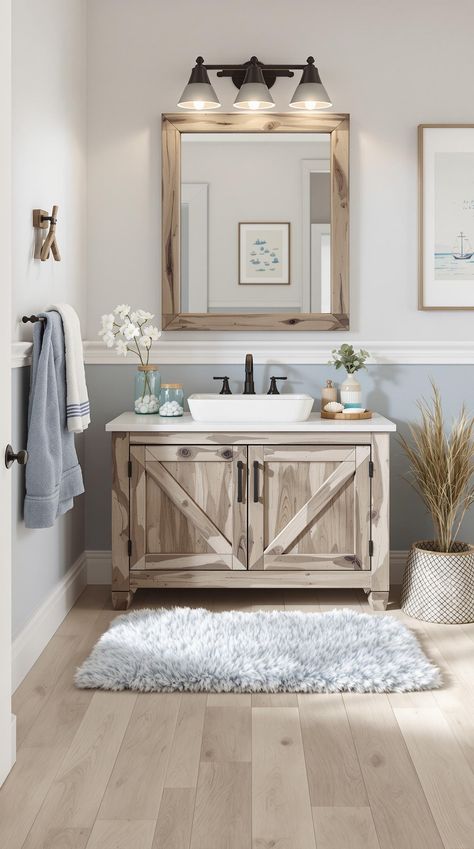 Coastal Bathroom Ideas Farmhouse Coastal Bathroom, Coastal Bathroom Colors, Coastal Bathroom Ideas, Beach Theme Bathroom Decor, Coastal Bathroom Design, Coastal Bathroom, Beach Bathroom, Bathroom Color Schemes, Beach Theme Bathroom