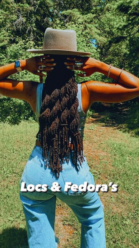 Locs•Fashion•SAHM life on Instagram: "Locs and Fedora’s 😍 I love a good hat and loc look. Absolutely adore fedora’s and this one by GigiPip doesn’t disappoint. ✨Hat link in my bio . . . . . . . . #hats #locstyles #locs #locstylesforwomen #locstyle #loccommunity #locjourney #locdhaircommunity #locsandmelanin #locblogger #loccrush #locbae #locgoddess #locgoals #locgrowth #naturalhair #locs_18 #locnation #gigipip" Locs With Fedora Hat, Fedora With Locs, Hats For Dreadlocks, Locs And Fedoras, Hat Over Locs, Loc Styles With Hats, Locs With Hats Women, Hats With Locs, Locs With Hats