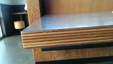 Bonding Sheet Metal to Baltic Birch - WOODWEB's Adhesives Forum Plywood Countertop, Metal Countertops, Inspiration Deco, Plumbing Pipe Furniture, Plywood Cabinets, Cabin Kitchens, Pipe Furniture, Baltic Birch Plywood, Space Saving Furniture