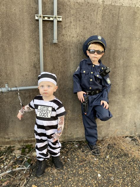 Halloween Costume Brothers, Kids Halloween Costumes For Boys, Cops And Robbers Costume, Brother Halloween Costumes, Convict Costume, Sheriff Costume, Cop Halloween Costume, Toddler Boy Halloween Costumes