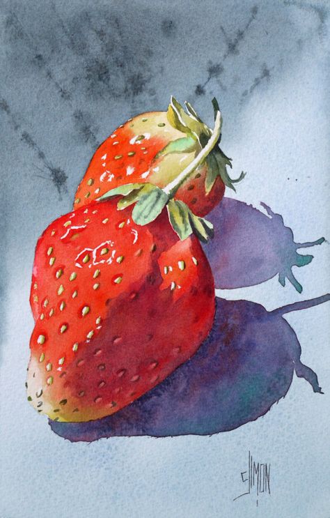 Les fraises - pas à pas à l'aquarelle - Joël SIMON Strawberry Watercolor, Digital Art Software, Dark Paintings, Watercolor Food, Watercolor Fruit, Food Painting, Fruit Painting, 수채화 그림, Fruit Art